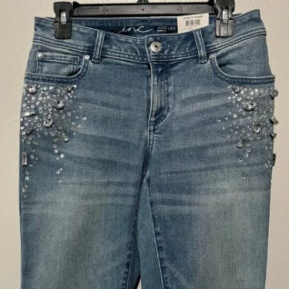 INC- NWT Flare Leg Curvy Fit Denim Jeans with Sparkly Diamond Rhinestone Size 2 - Picture 3 of 6